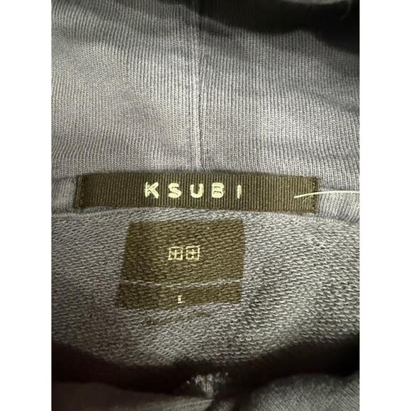 Ksubi Blue Pullover Hoodie Cross Print Streetwear Sweatshirt L NWT Flawed - Picture 2 of 10